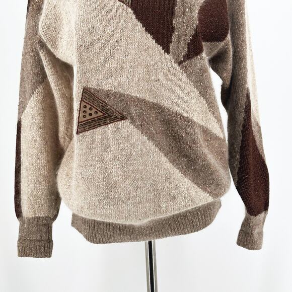 VTG 80s IB Diffusion Womens Silk/Angora Patchwork Grandma Sweater Medium Retro - Picture 3 of 9
